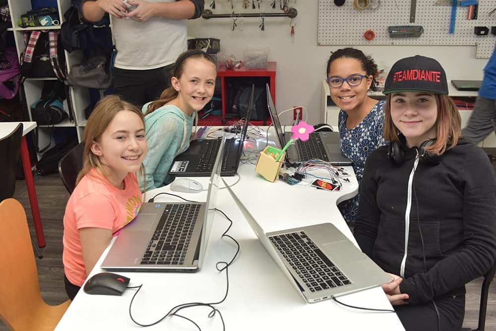 Girls learning with MakerKids